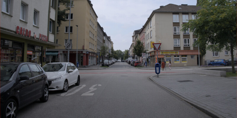 Ansicht der Schalker Straße an der Ecke Grillostraße in Richtung Schalker Markt.